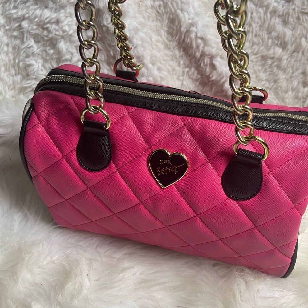 Betsey Johnson Synthetic hot pink, beige & black quilted Satchel/ crossbody bag - Picture 4 of 13